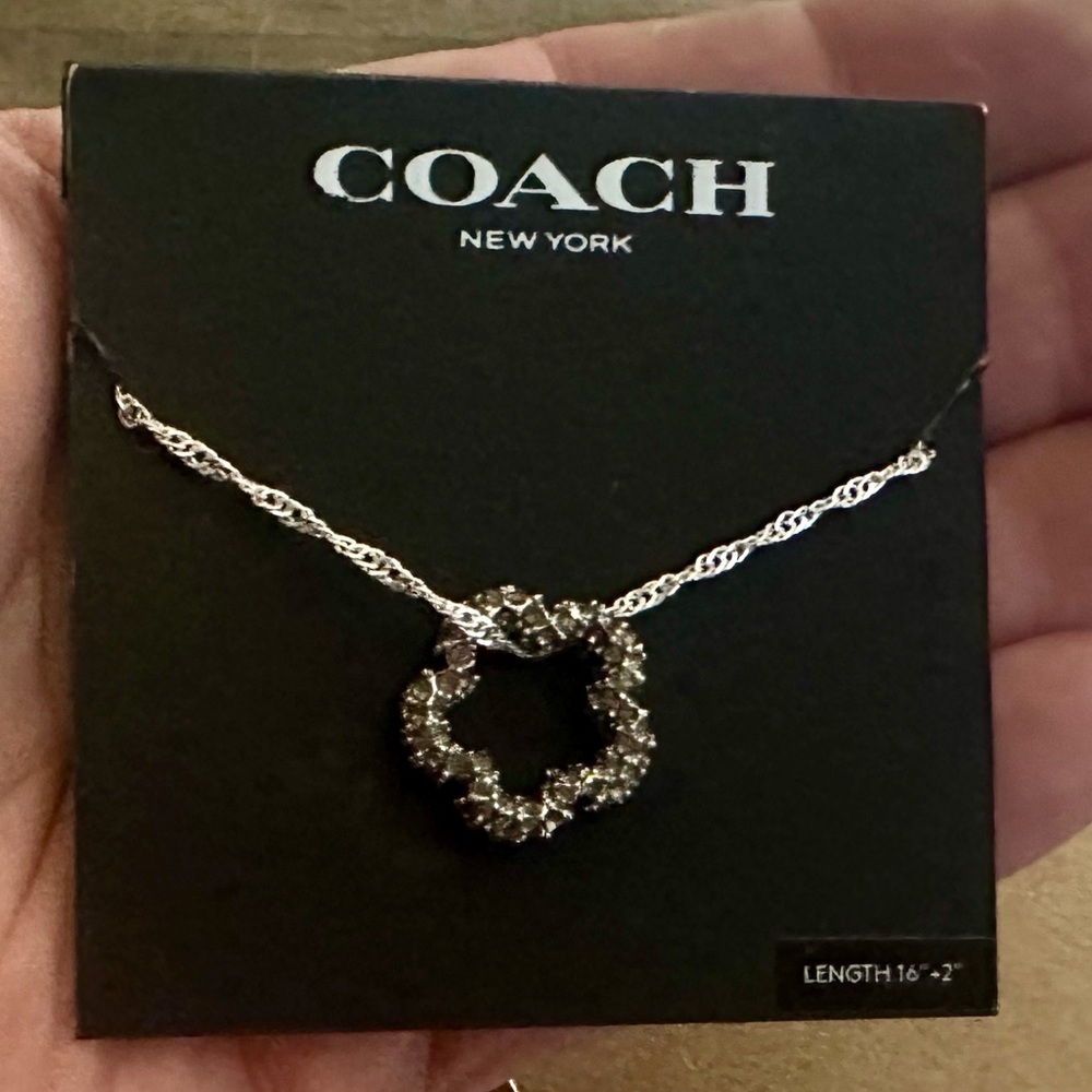 Coach Dainty Minimalist Floating Tea Rose Zirconia Pendant .925 Necklace